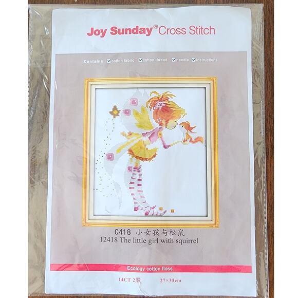 Joy Sunday Counted Cross Stitch Kit - The Little Girl with Squirrel - 12418 - Picture 1 of 4